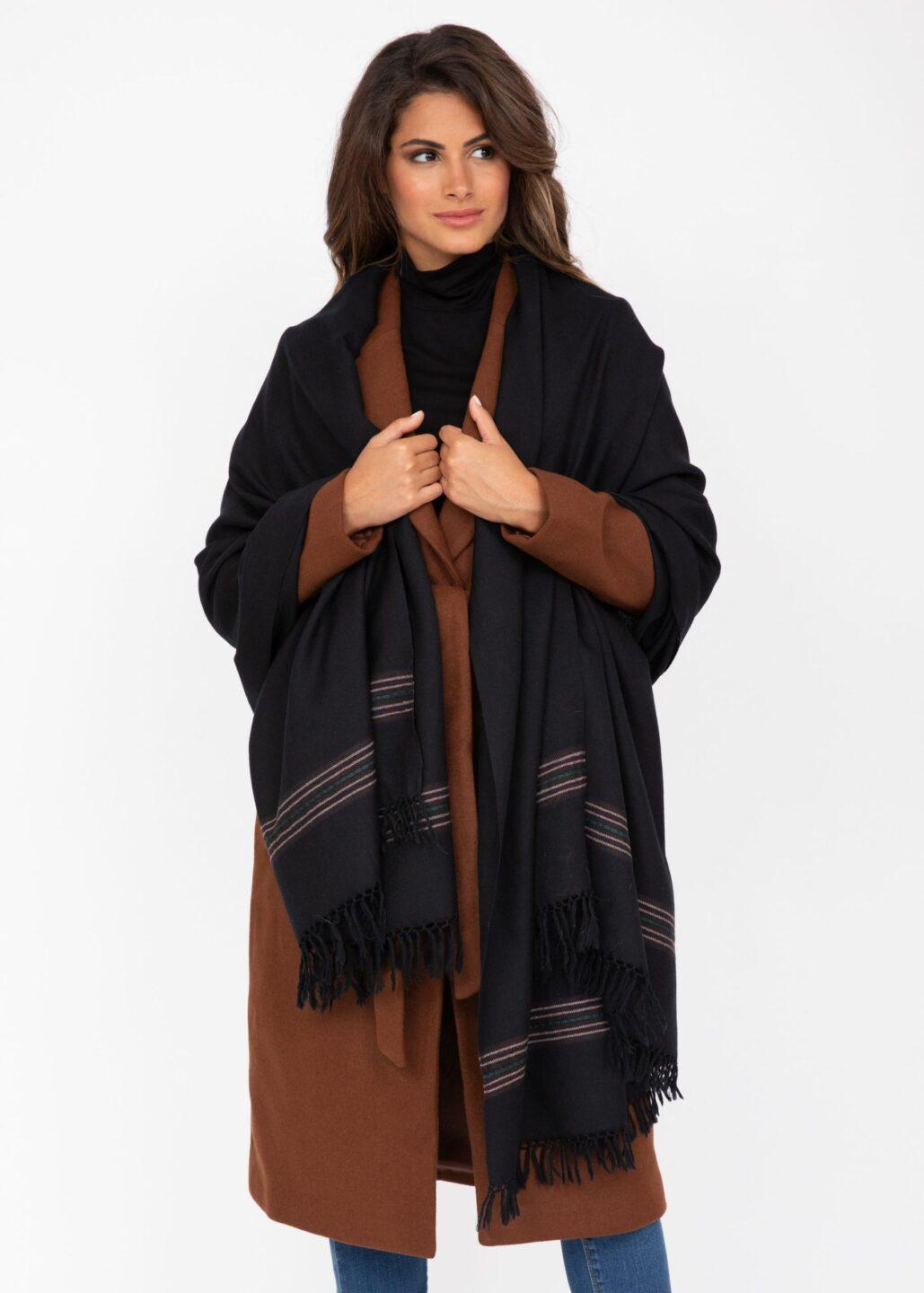 Multi - Use Handmade Blanket Scarf & Travel Wrap in Black with Border - likemary