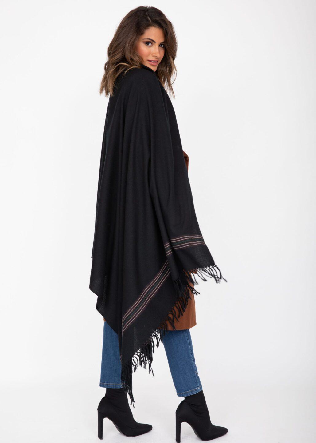 Multi - Use Handmade Blanket Scarf & Travel Wrap in Black with Border - likemary
