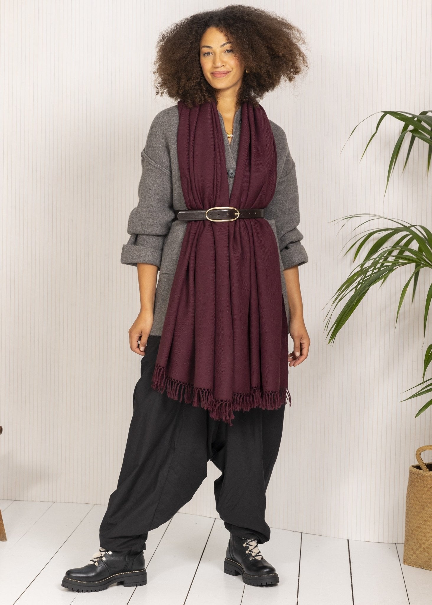 Multi - Use Handmade Blanket Scarf & Travel Wrap in Burgundy Red - likemary