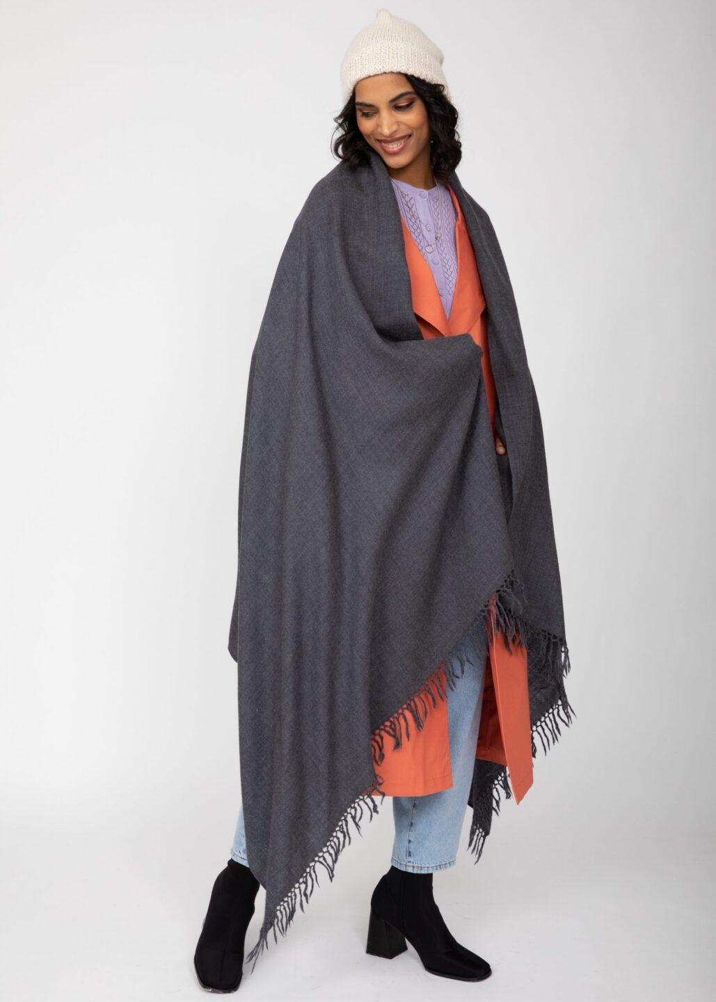 Multi - Use Handmade Blanket Scarf & Travel Wrap in Charcoal Grey - likemary