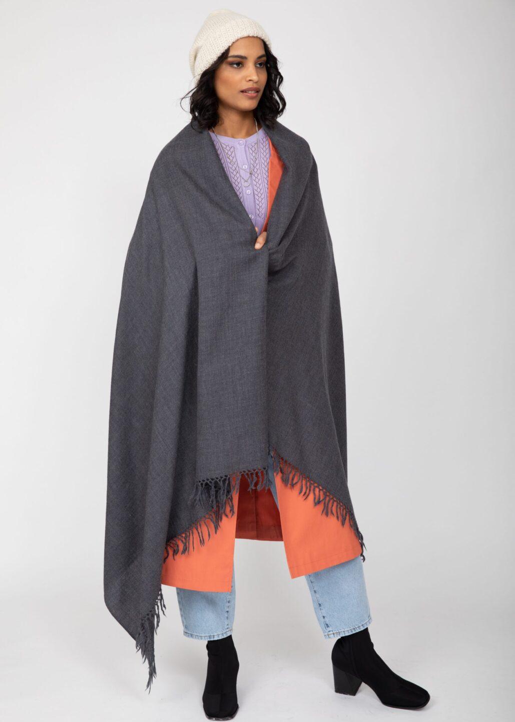 Multi - Use Handmade Blanket Scarf & Travel Wrap in Charcoal Grey - likemary