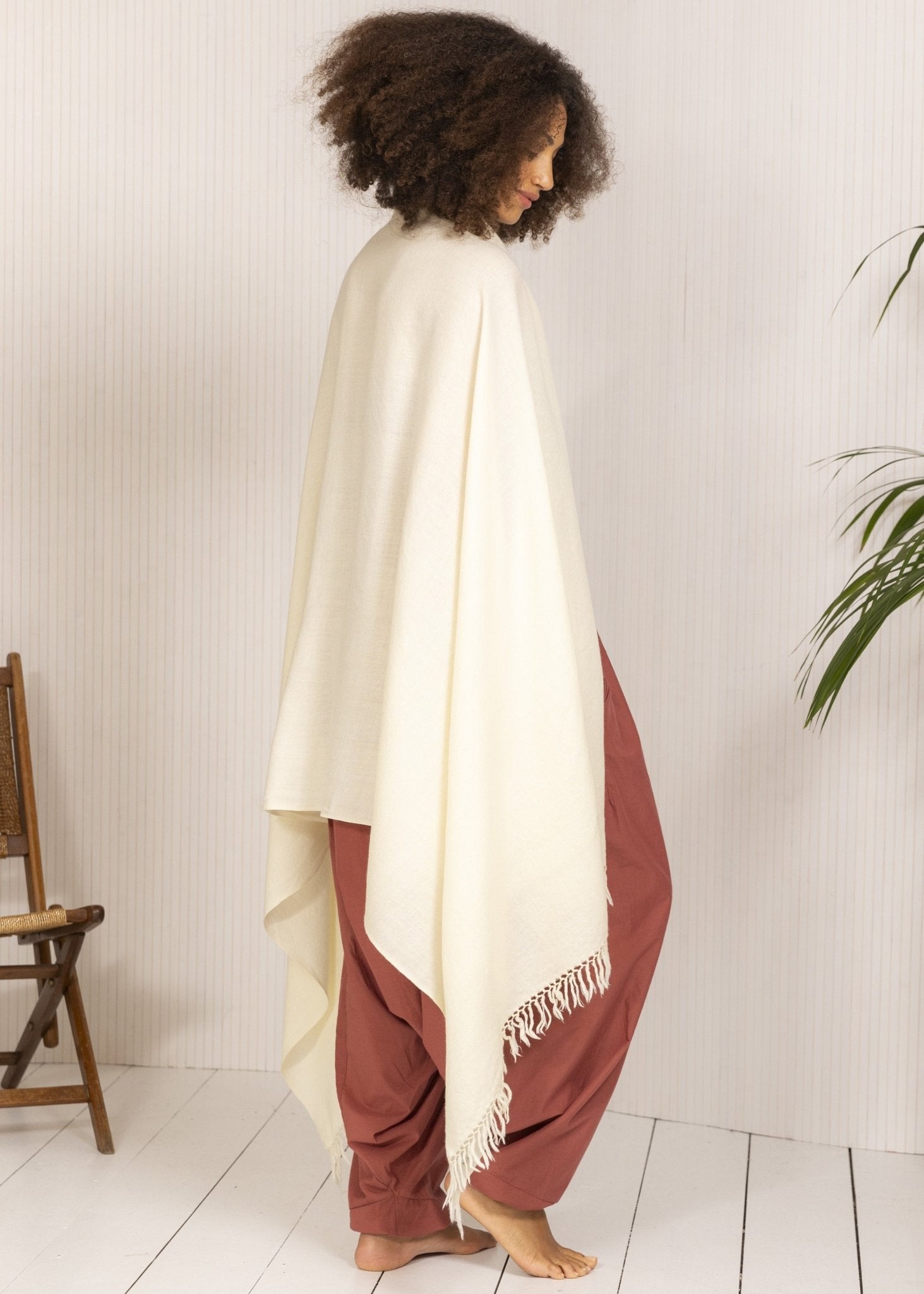 Multi - Use Handmade Blanket Scarf & Travel Wrap in Cream - likemary