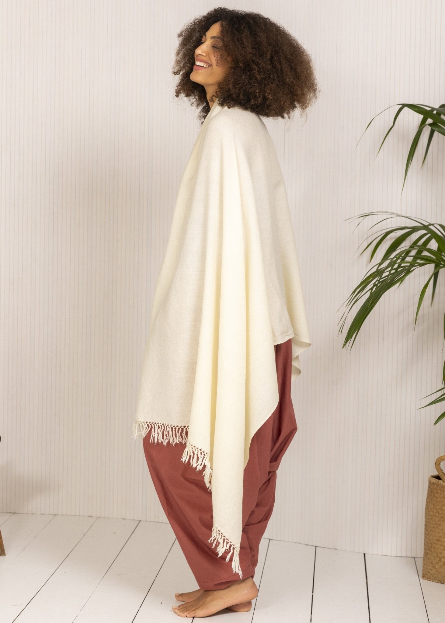 Multi - Use Handmade Blanket Scarf & Travel Wrap in Cream - likemary