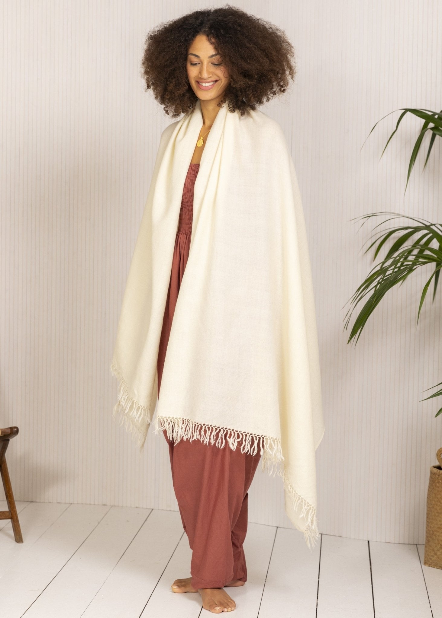Multi - Use Handmade Blanket Scarf & Travel Wrap in Cream - likemary