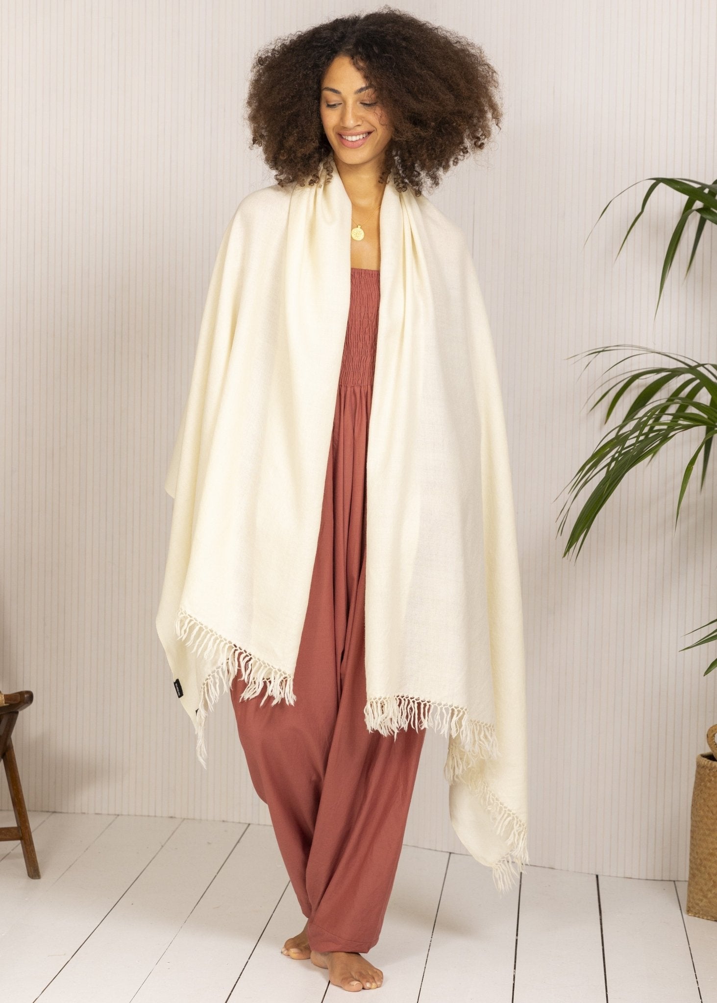 Multi - Use Handmade Blanket Scarf & Travel Wrap in Cream - likemary