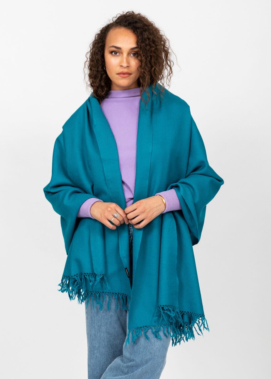 Multi - Use Handmade Blanket Scarf & Travel Wrap in Peacock Teal - likemary