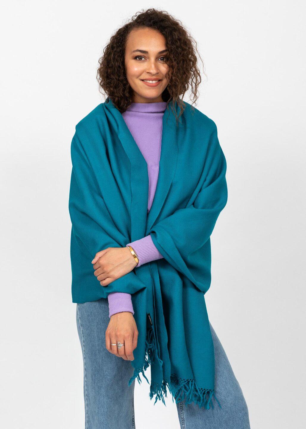 Multi - Use Handmade Blanket Scarf & Travel Wrap in Peacock Teal - likemary