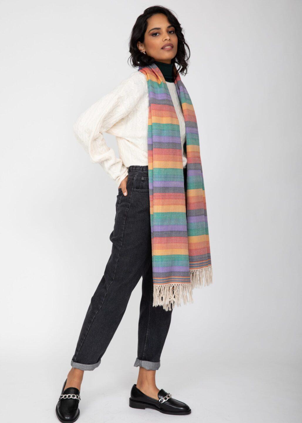 Multi - Use Handmade Scarf & Travel Wrap in Rainbow Stripes - likemary