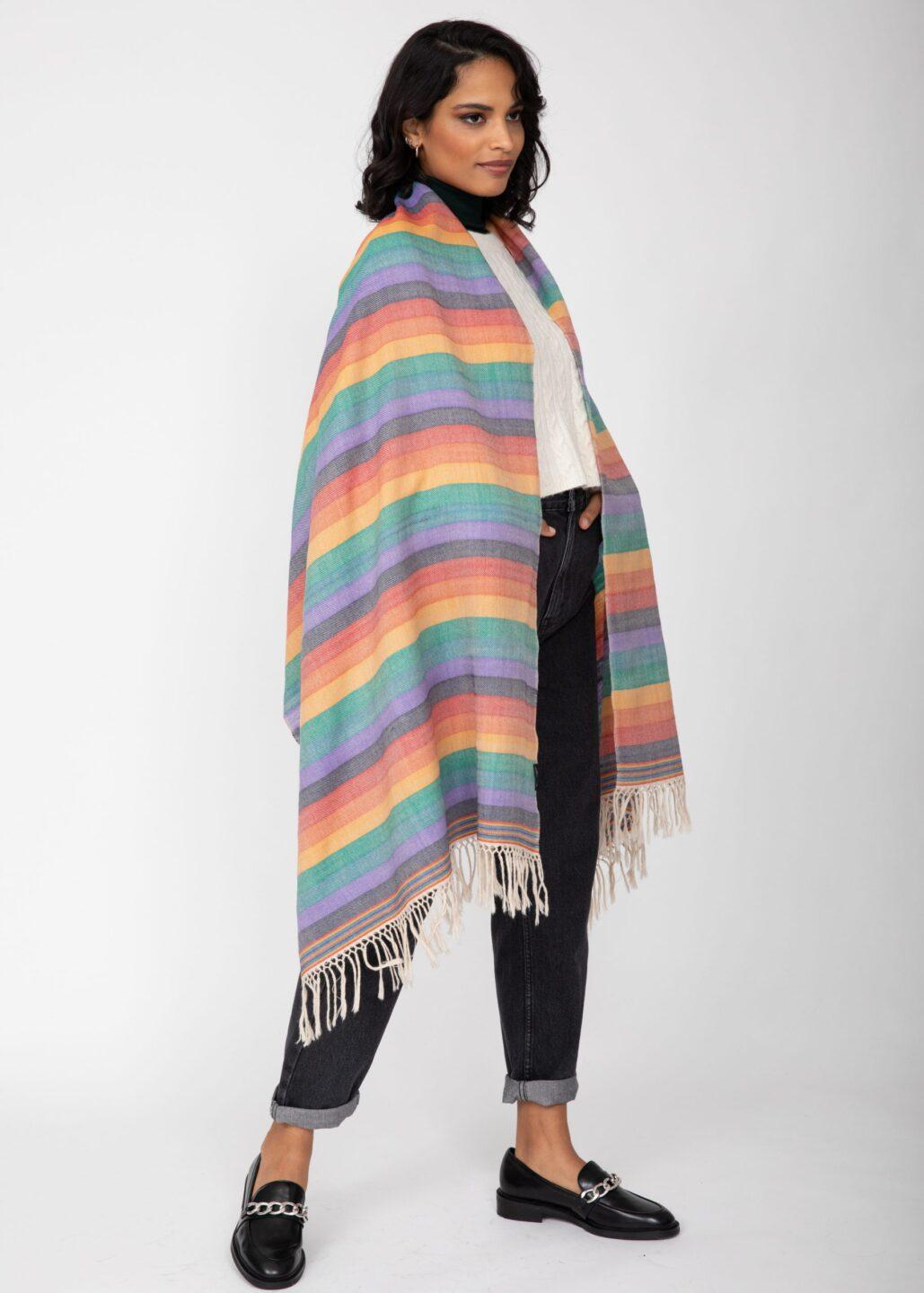 Multi - Use Handmade Scarf & Travel Wrap in Rainbow Stripes - likemary