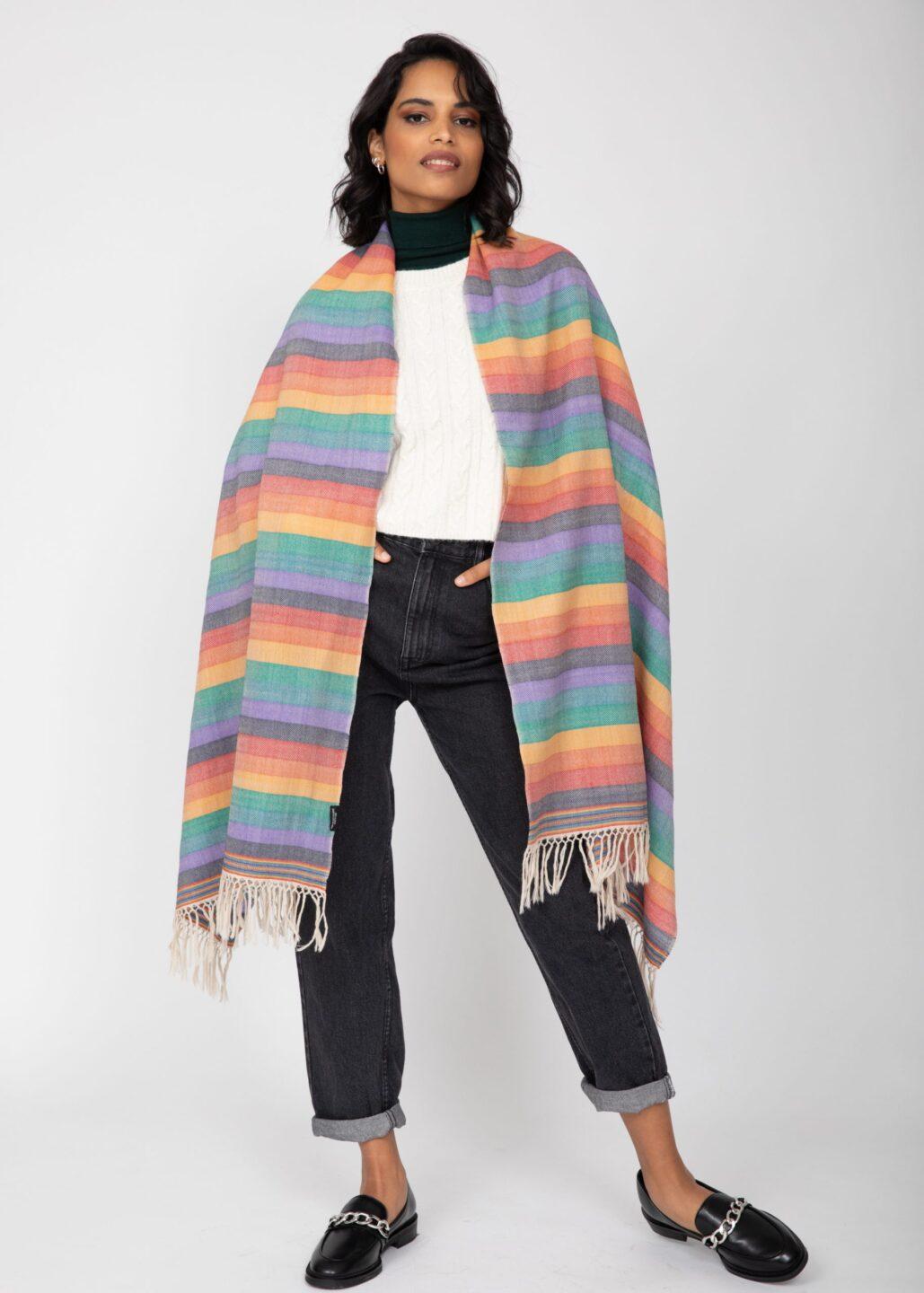 Multi - Use Handmade Scarf & Travel Wrap in Rainbow Stripes - likemary