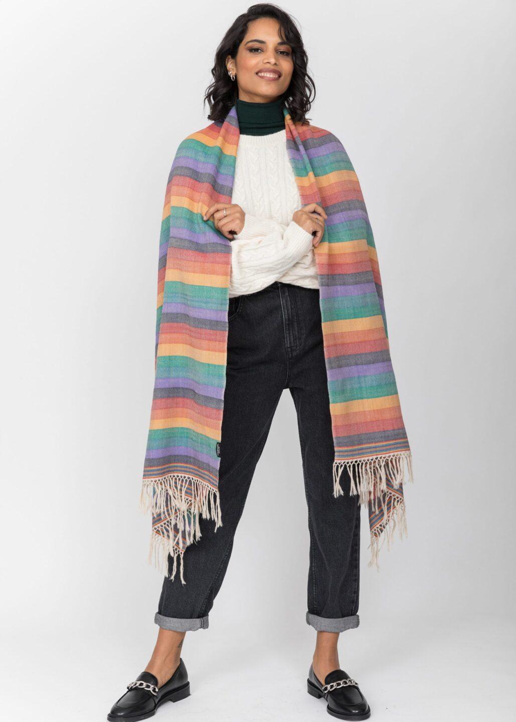 Multi - Use Handmade Scarf & Travel Wrap in Rainbow Stripes - likemary