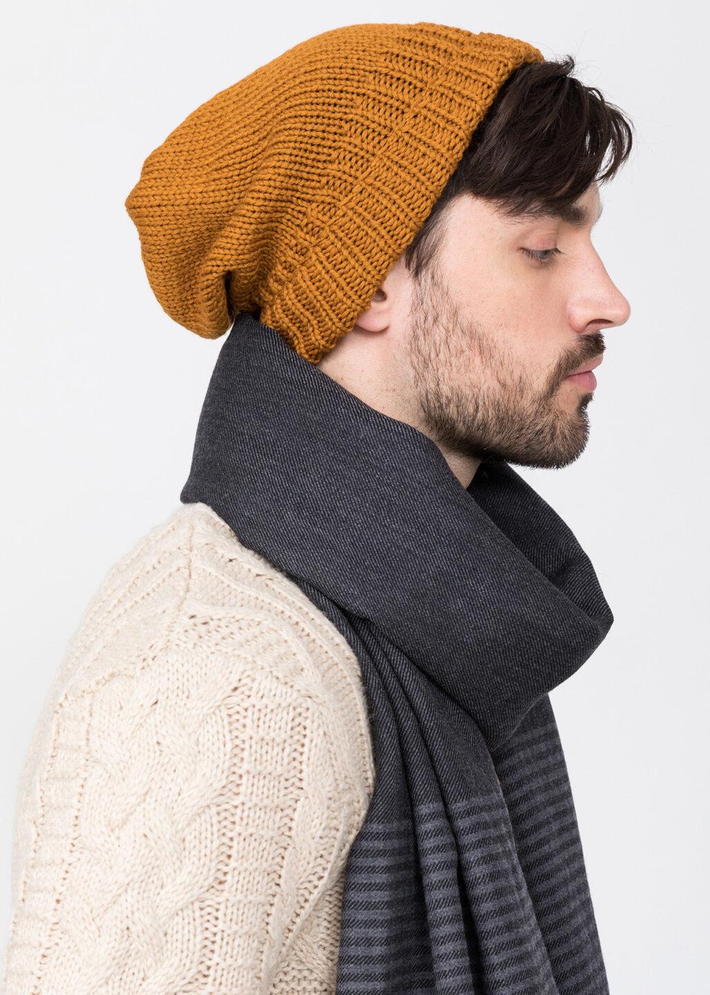 Mustard Yellow Merino Slouchy Beanie Men - Ethically Handmade - likemary