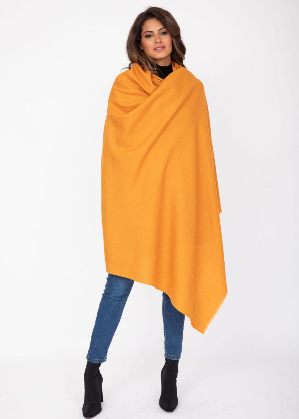 Mustard Yellow Merino Wool Shawl – Oversized Blanket Scarf for Women - likemary