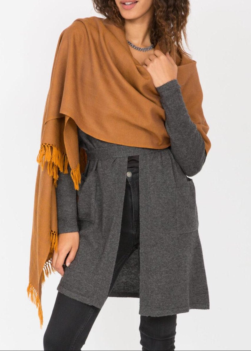 Mustard Yellow Scarf Wrap - Herringbone Pashmina Stole - likemary
