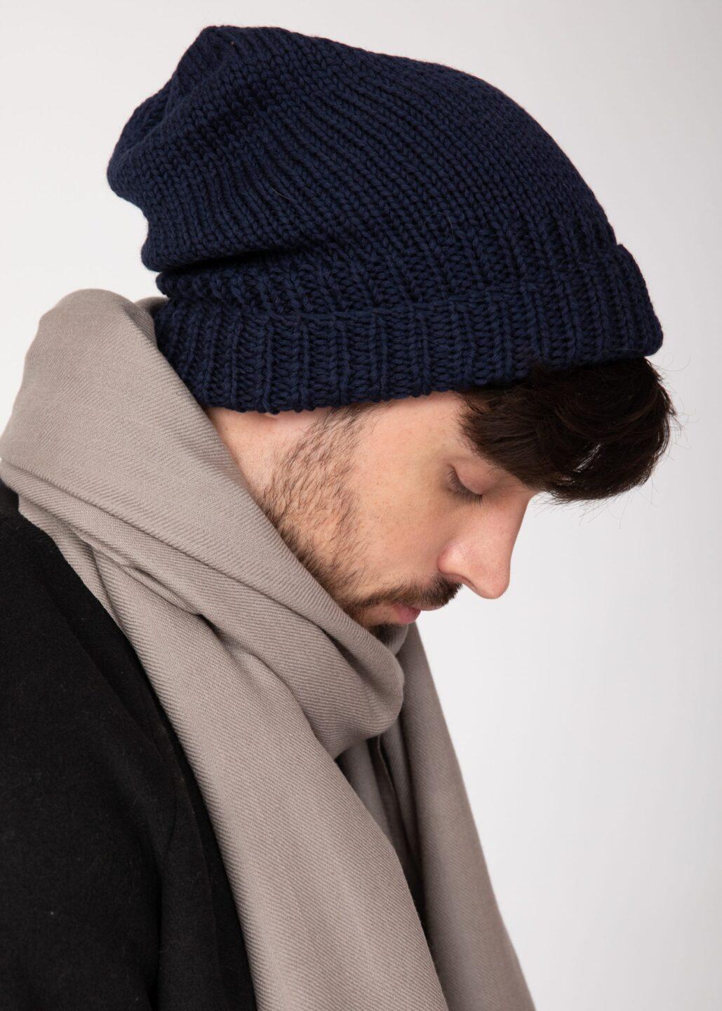 Navy Blue Merino Slouchy Beanie - Ethically Handmade - likemary