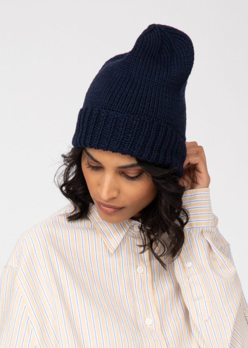 Navy Blue Merino Slouchy Beanie Men - Ethically Handmade - likemary