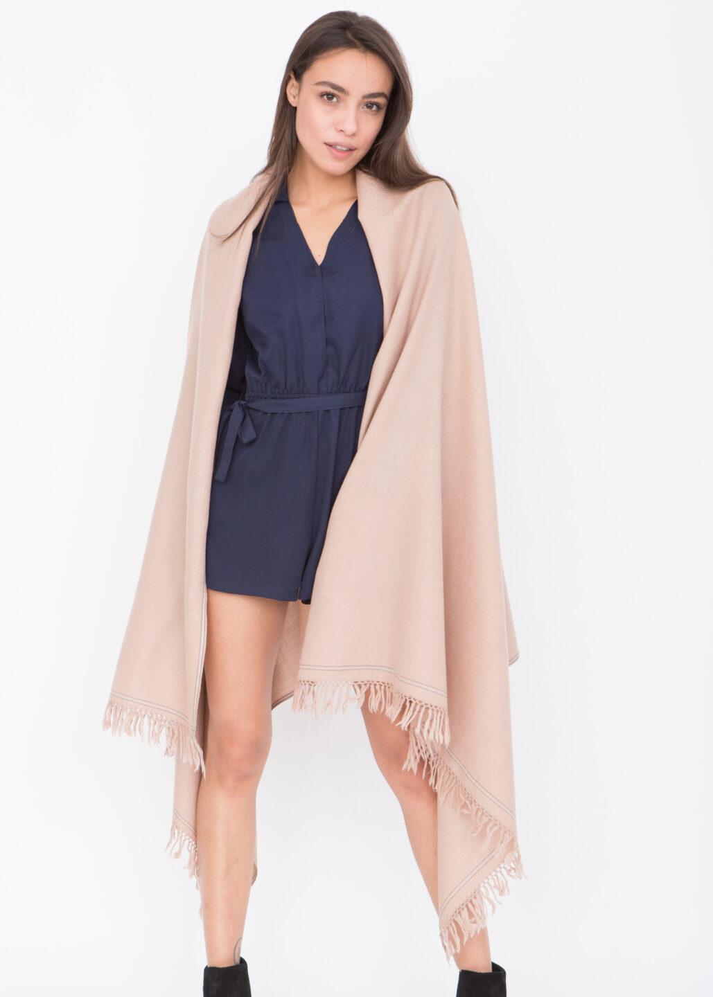 Oversized Scarf for Layering & Travel in Champagne with a Hint of Pink - likemary