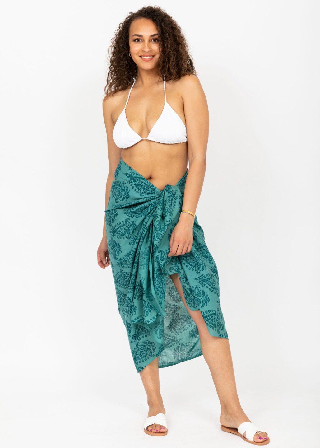 Paisley Block Print Teal Cotton Sarong - likemary