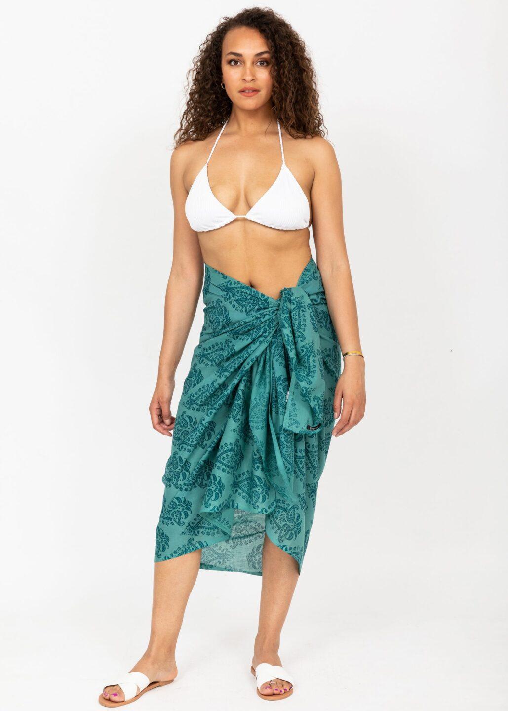 Paisley Block Print Teal Cotton Sarong - likemary
