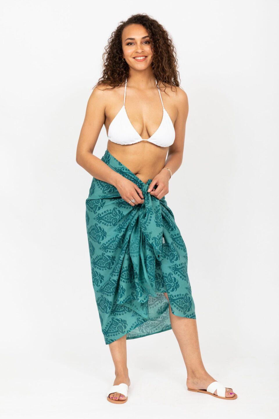 Paisley Block Print Teal Cotton Sarong - likemary