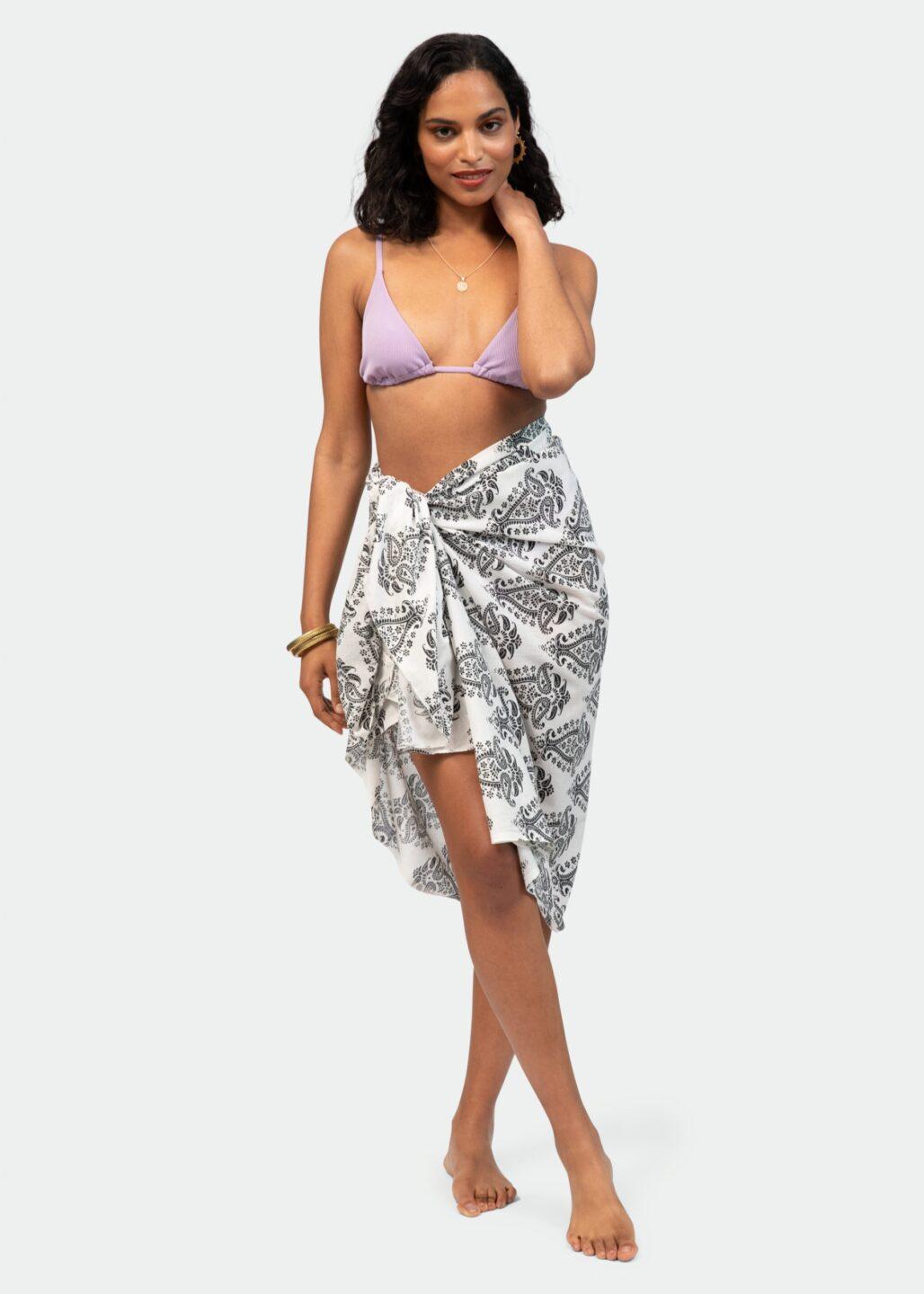 Paisley Block Print White Cotton Sarong - likemary