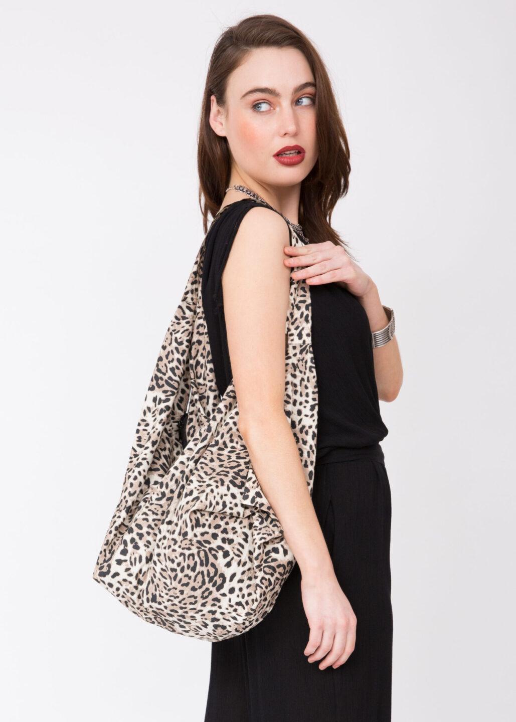 Reclaimed Cotton Multi - Wear Bag in Leopard Print - likemary