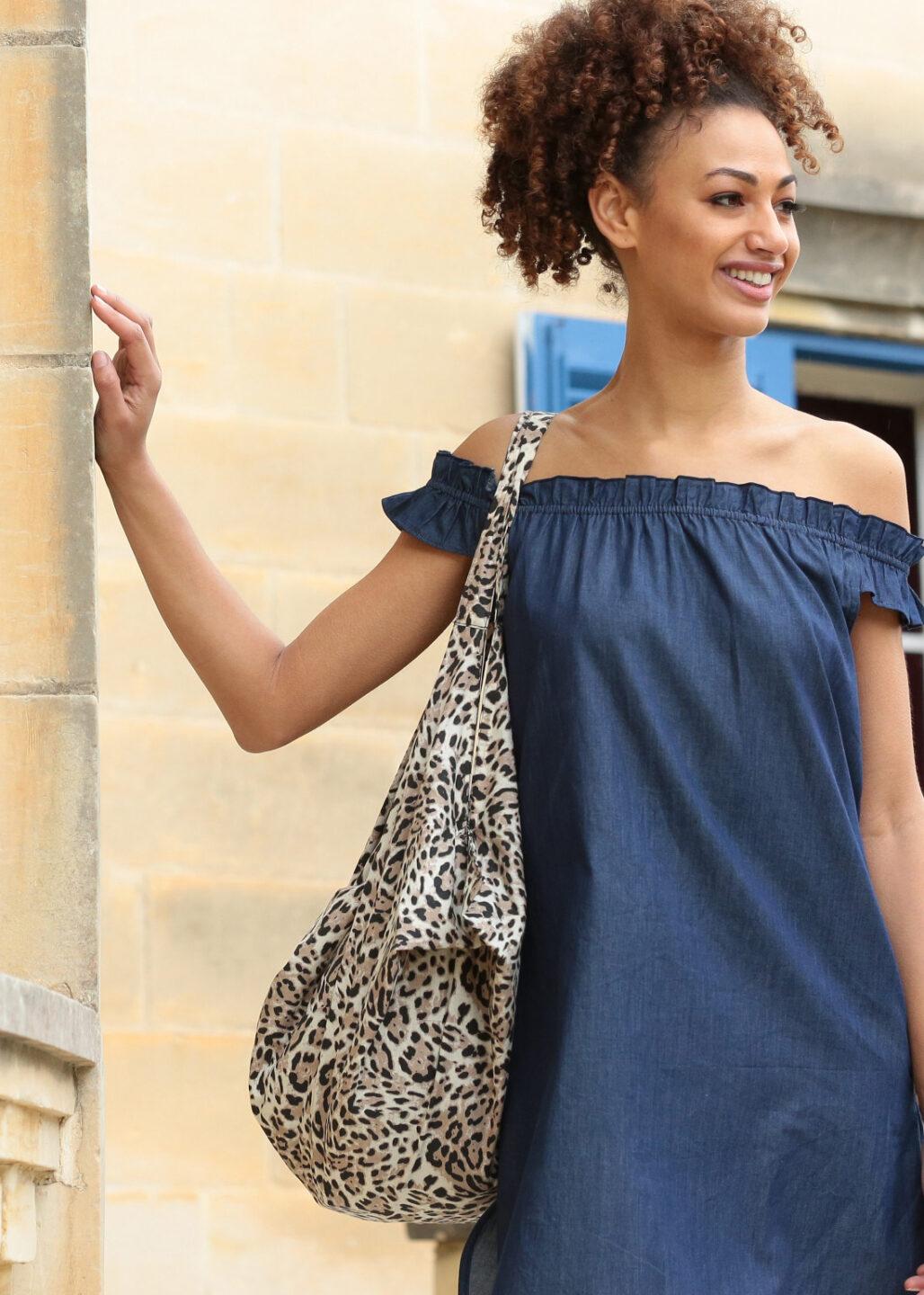 Reclaimed Cotton Multi - Wear Bag in Leopard Print - likemary