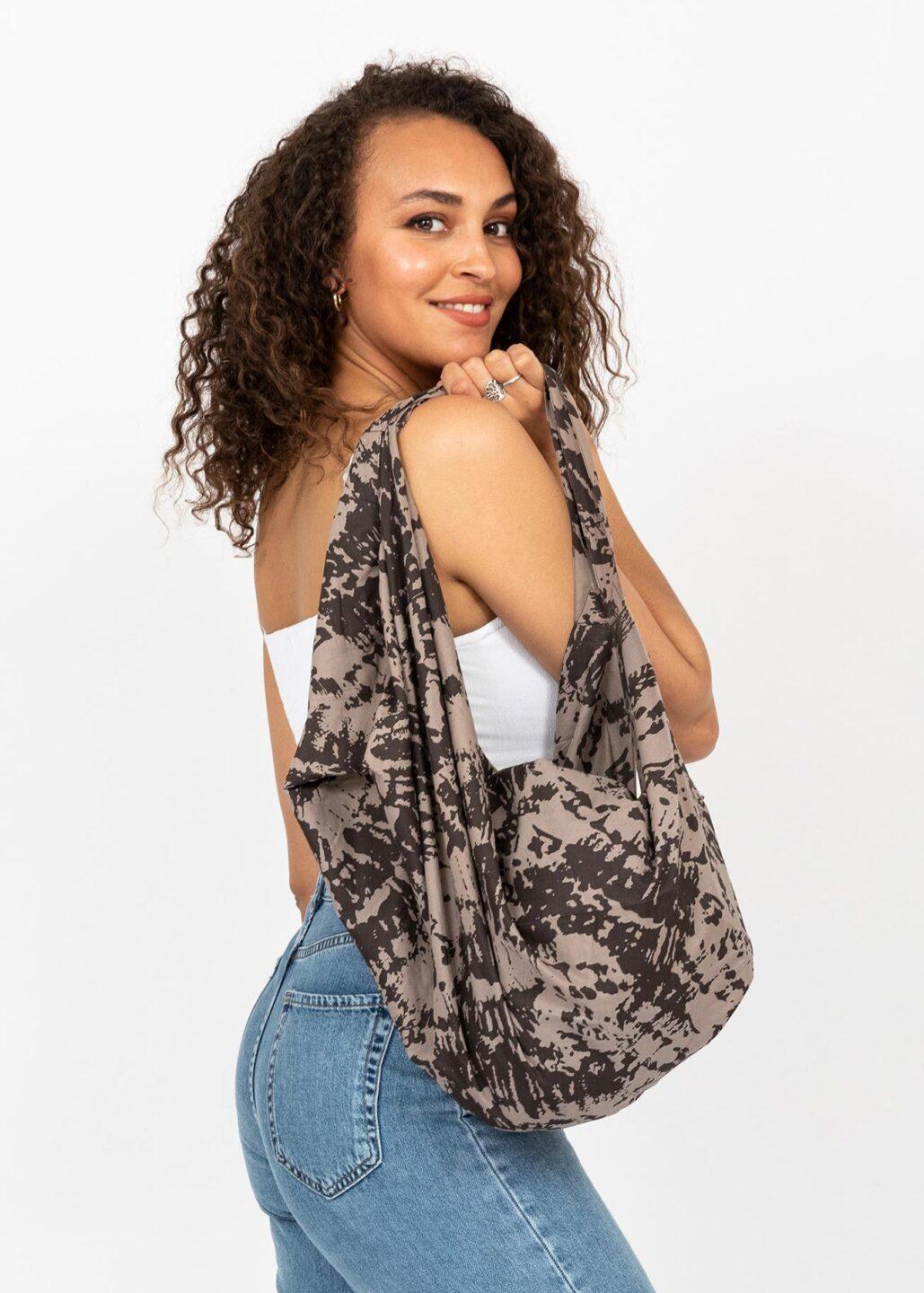 Reclaimed Cotton Multi - Wear Bag in Natural Abstract Print - likemary