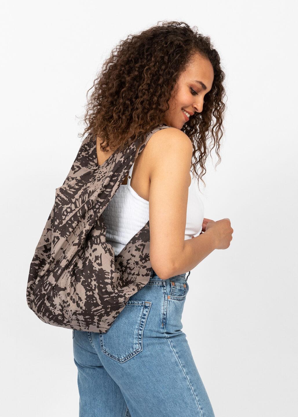 Reclaimed Cotton Multi - Wear Bag in Natural Abstract Print - likemary