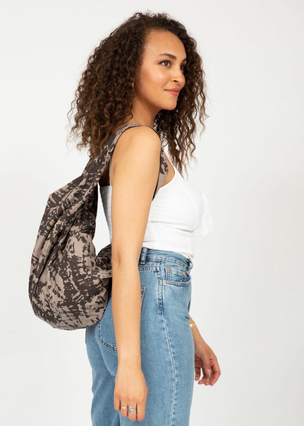 Reclaimed Cotton Multi - Wear Bag in Natural Abstract Print - likemary