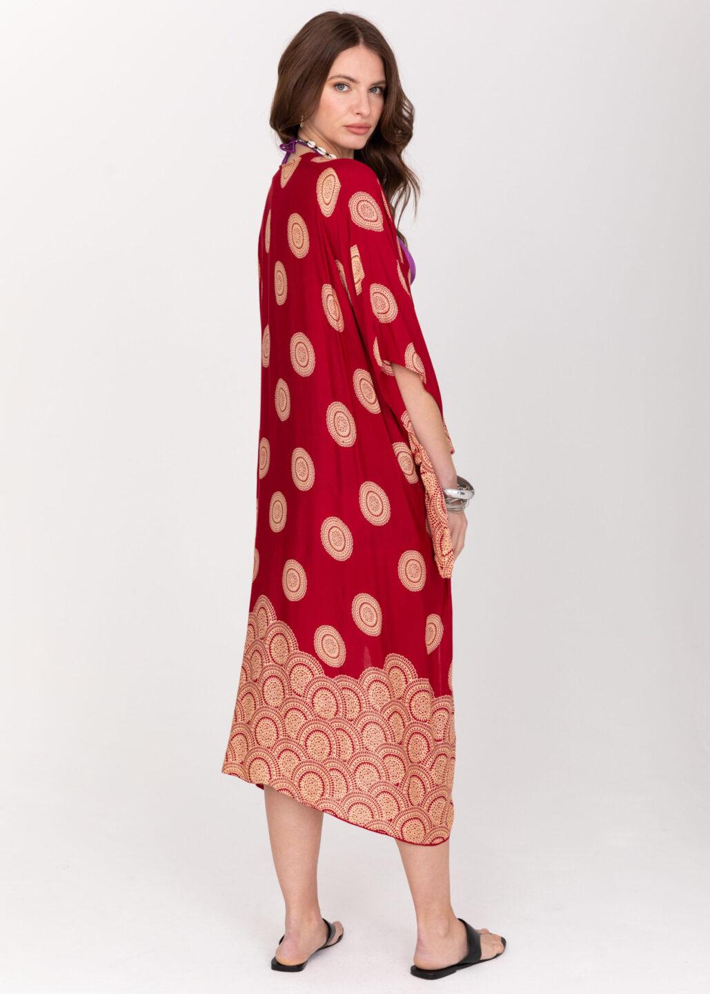 Relaxed Mandala Print Kimono in Red - likemary