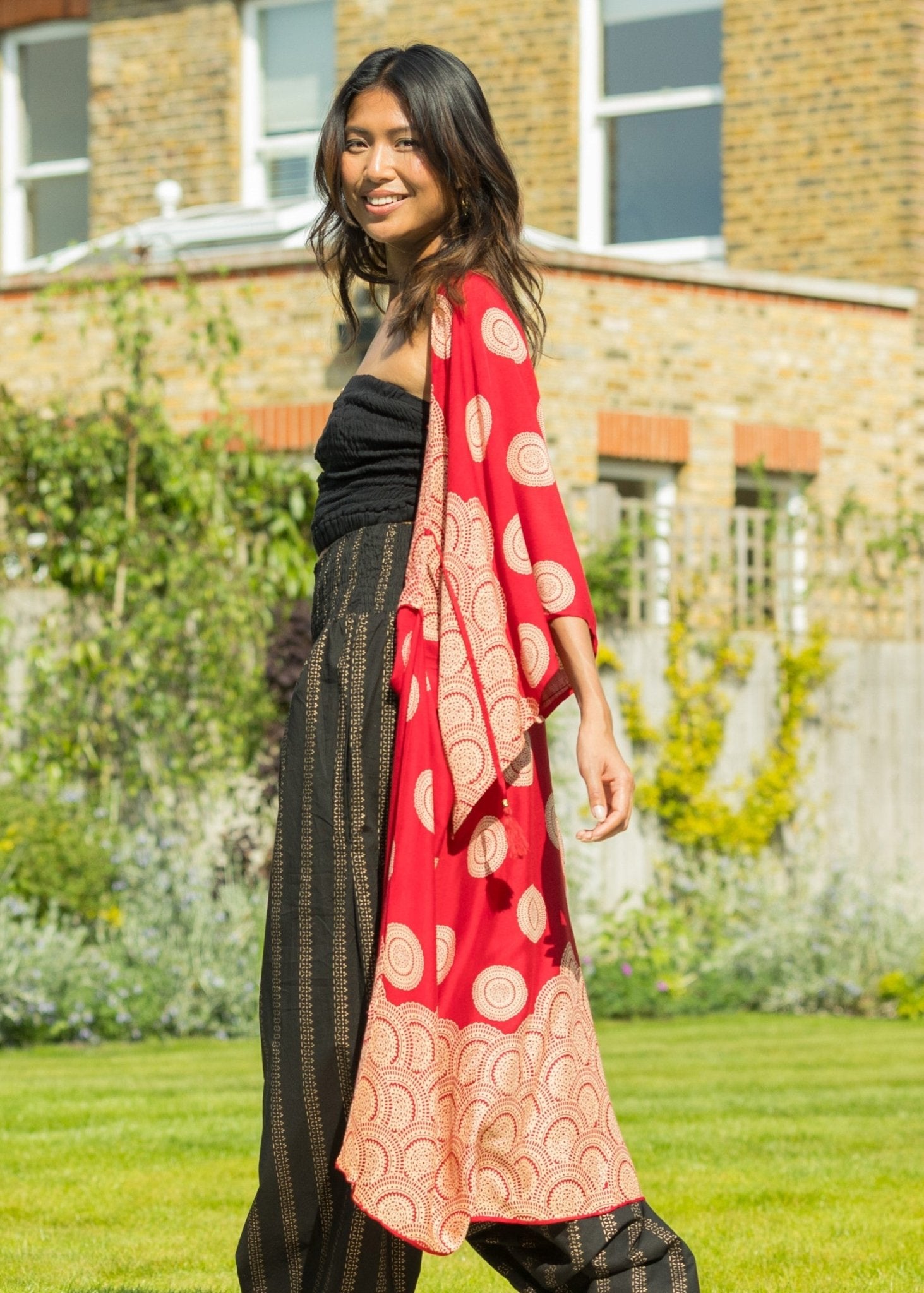 Relaxed Mandala Print Kimono in Red - likemary
