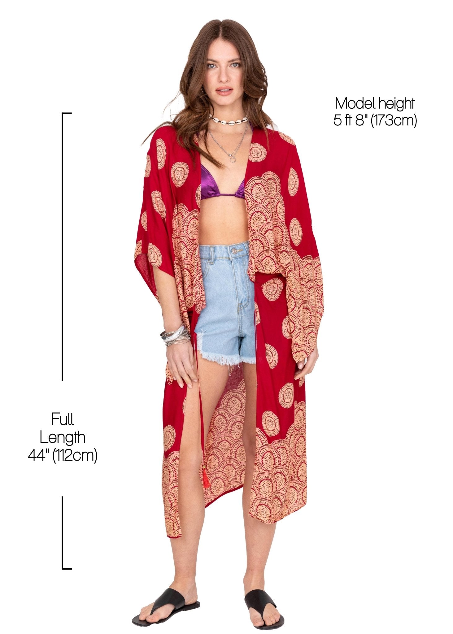 Relaxed Mandala Print Kimono in Red - likemary