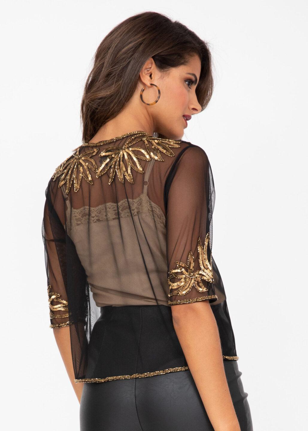 Sequin And Bead Embellished Bolero In Gold - likemary