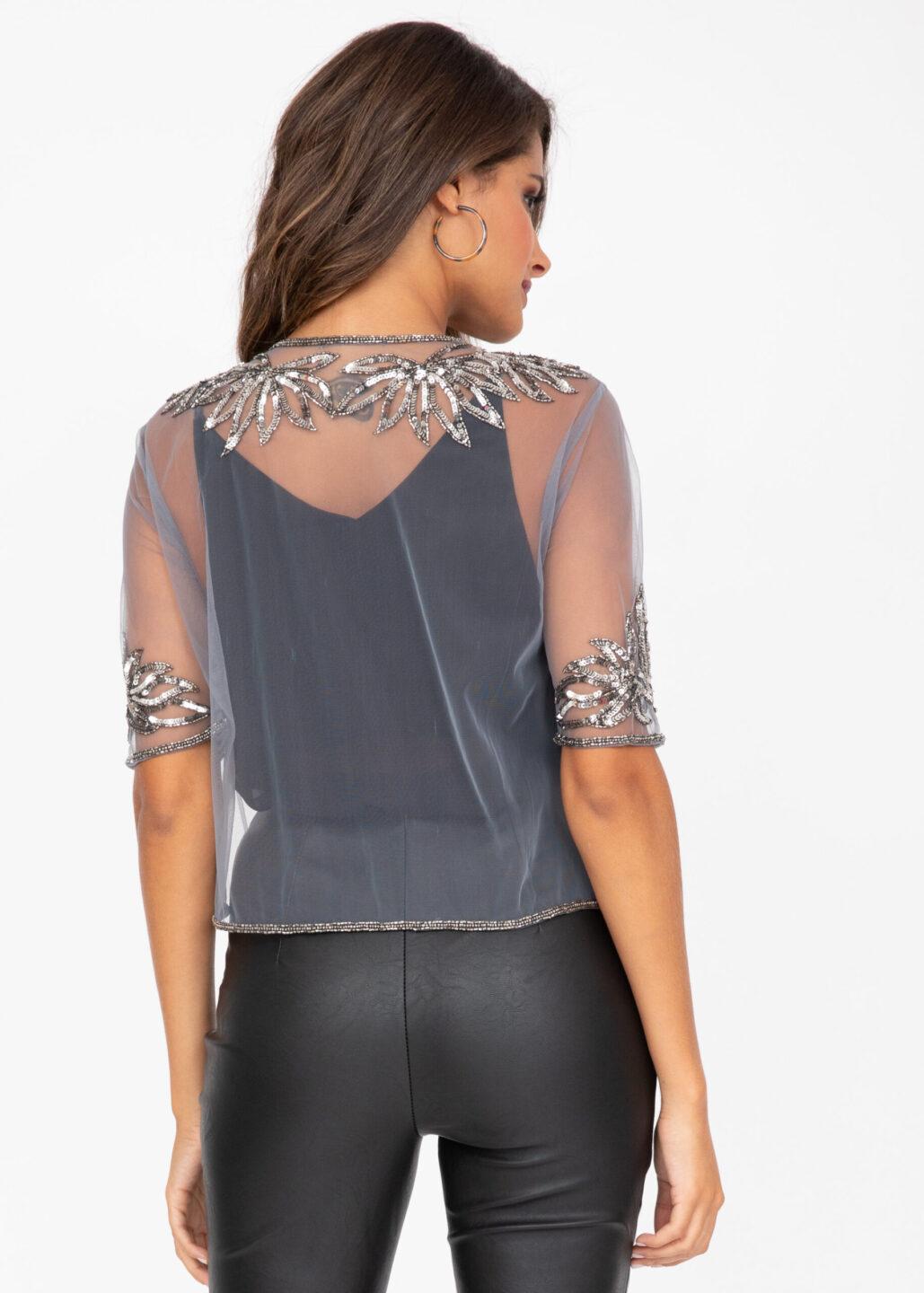 Sequin And Bead Embellished Bolero In Silver - likemary