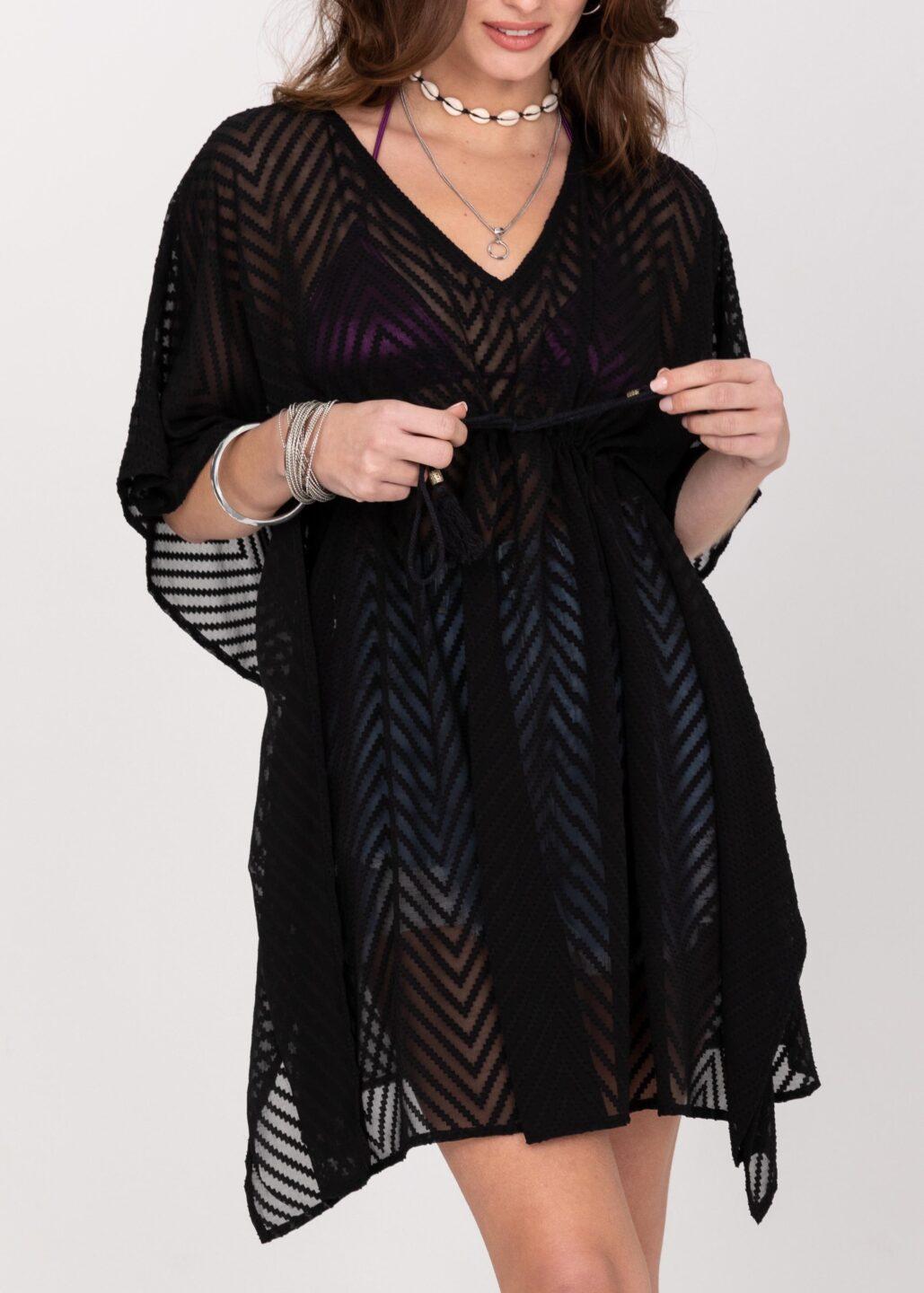 Sheer Black Zig - Zag Kaftan Cover - Up - likemary