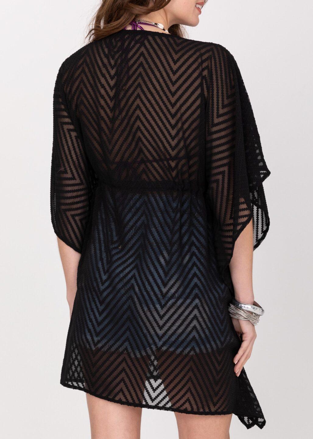Sheer Black Zig - Zag Kaftan Cover - Up - likemary