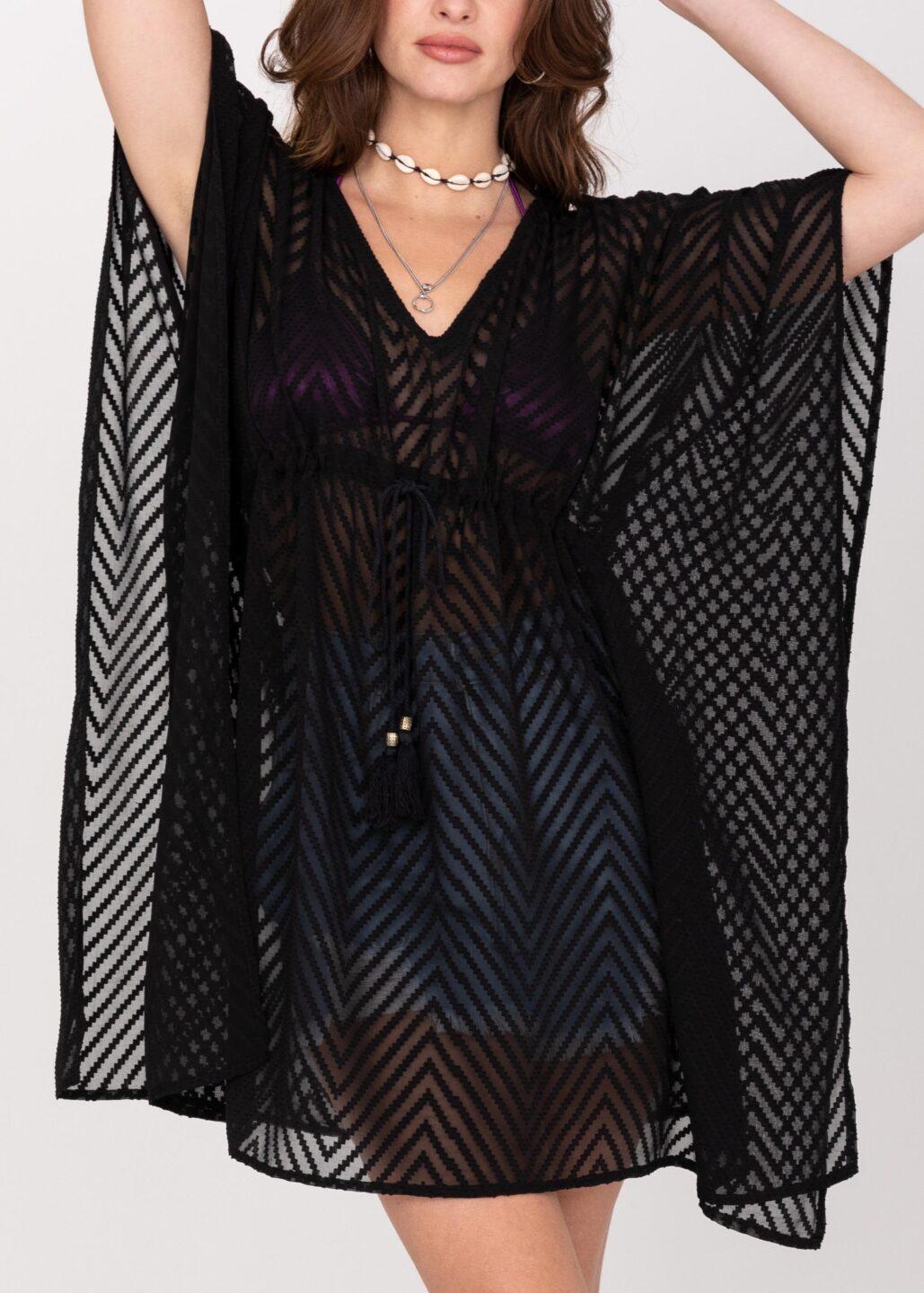 Sheer Black Zig - Zag Kaftan Cover - Up - likemary