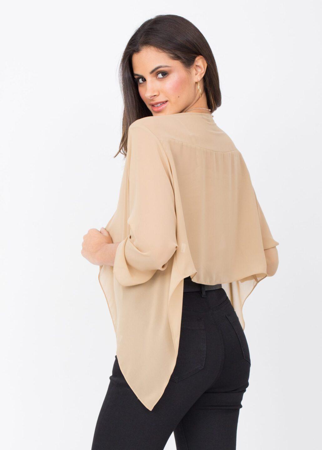 Sheer Chiffon Shrug Bolero Biscuit Beige - likemary