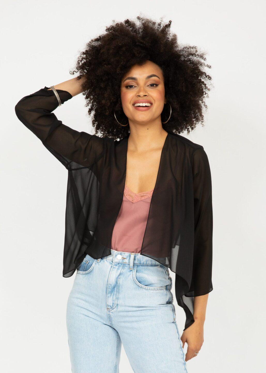 Sheer Chiffon Shrug Bolero Black - likemary