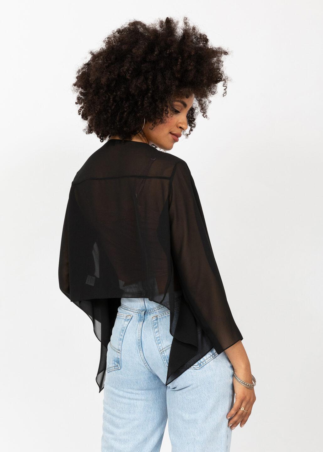 Sheer Chiffon Shrug Bolero Black - likemary