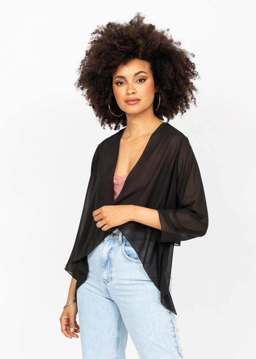 Sheer Chiffon Shrug Bolero Black - likemary