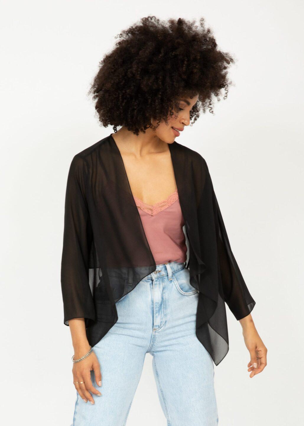 Sheer Chiffon Shrug Bolero Black - likemary