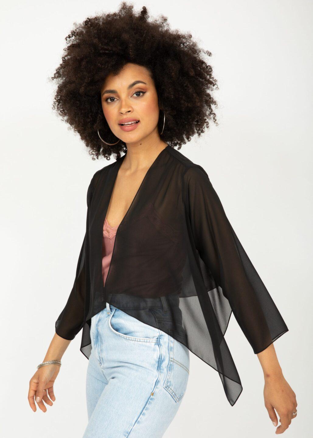Sheer Chiffon Shrug Bolero Black - likemary