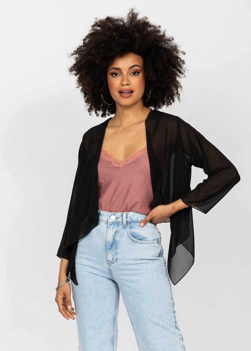 Sheer Chiffon Shrug Bolero Black - likemary