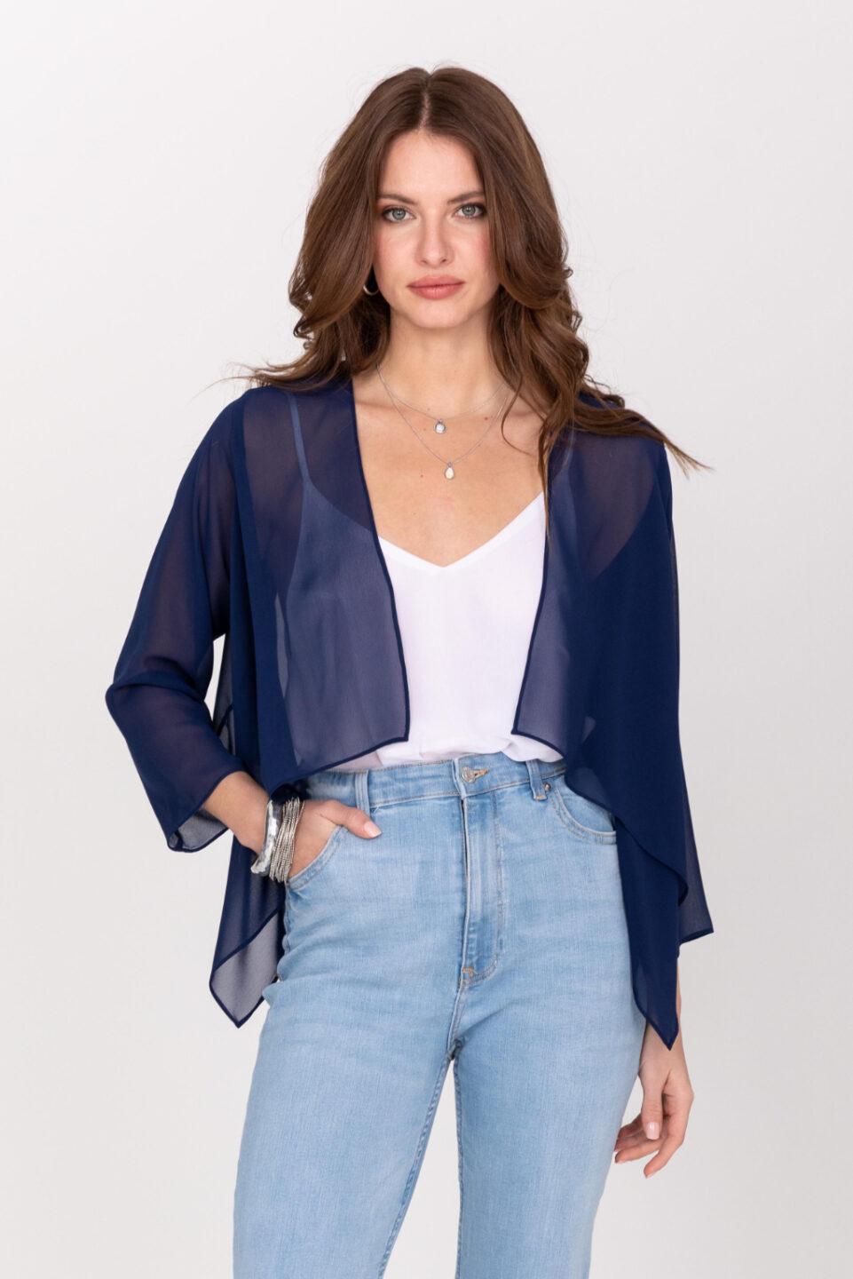 Sheer Chiffon Shrug Bolero Blueberry - likemary