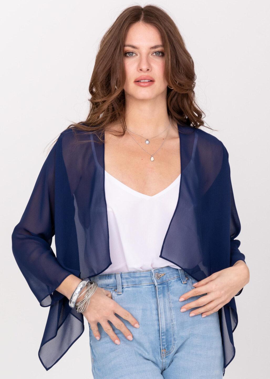 Sheer Chiffon Shrug Bolero Blueberry - likemary