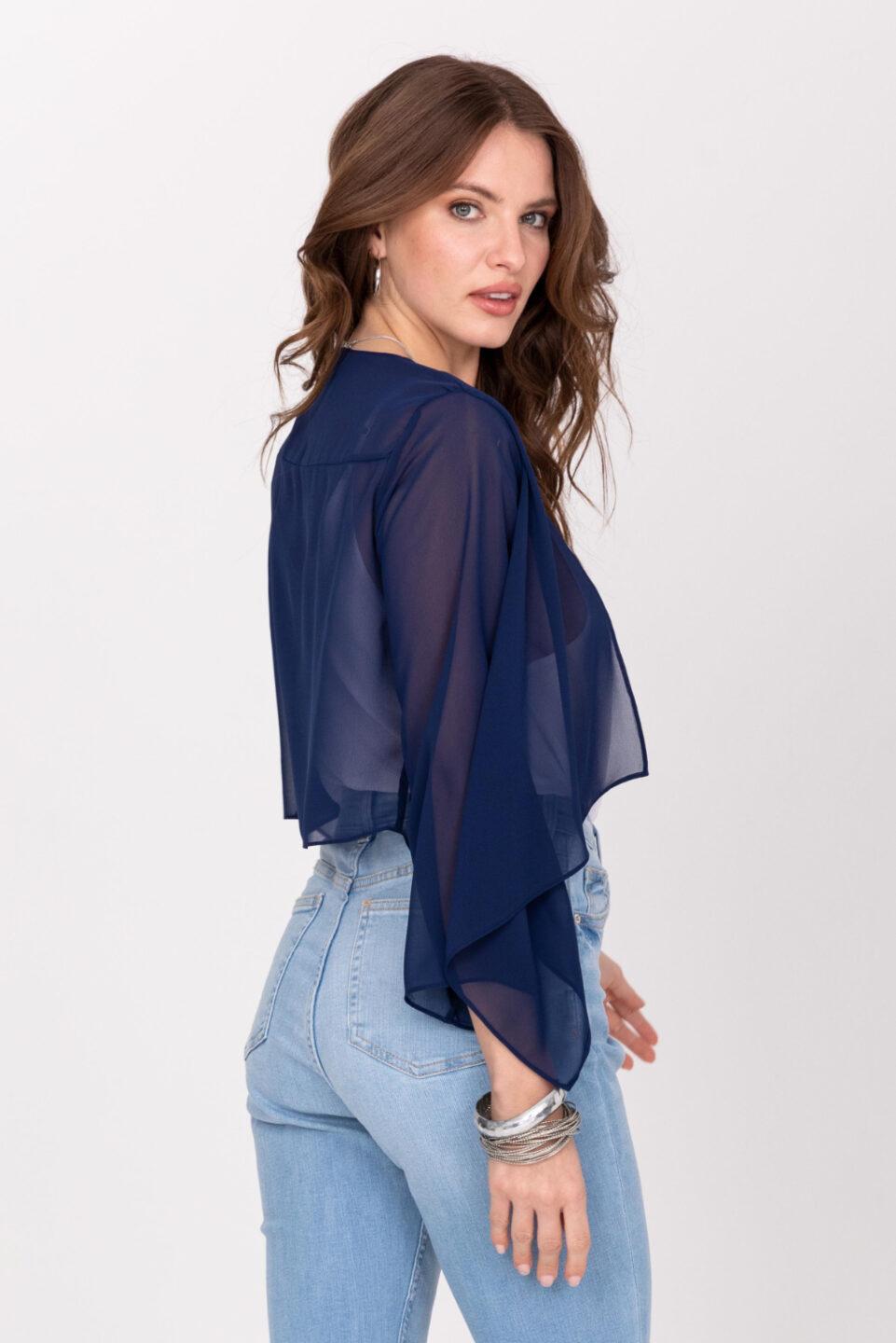 Sheer Chiffon Shrug Bolero Blueberry - likemary