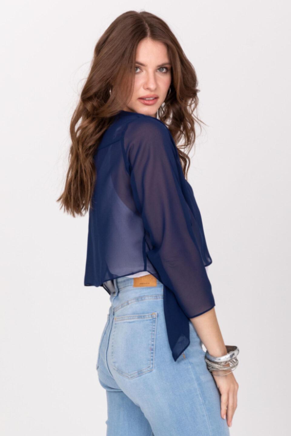 Sheer Chiffon Shrug Bolero Blueberry - likemary