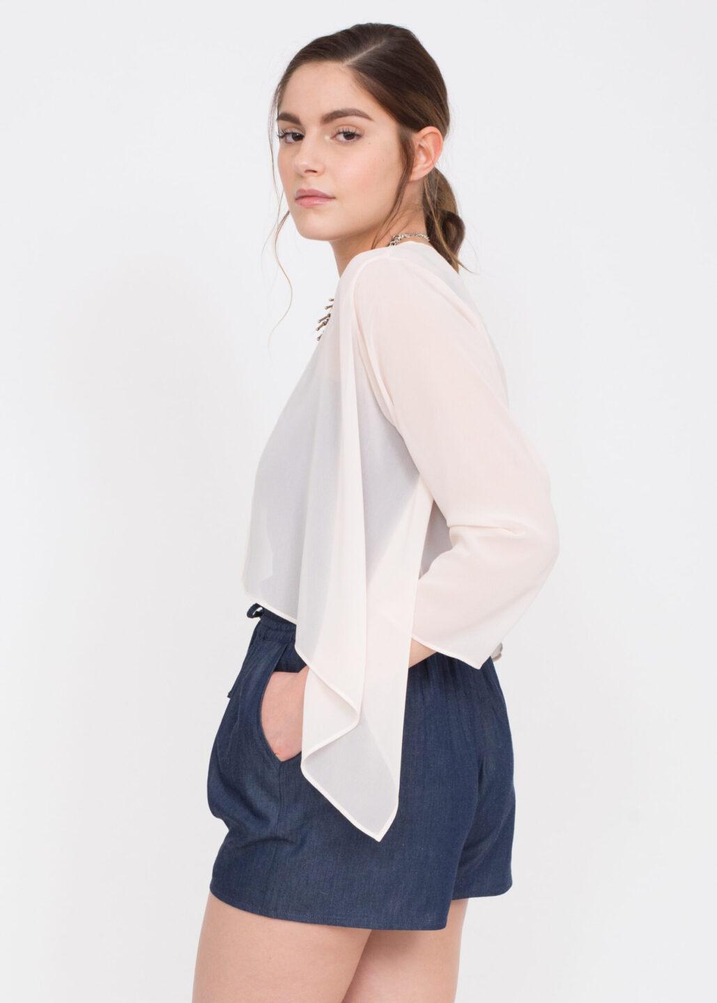 Sheer Chiffon Shrug Bolero Blush Pink - likemary